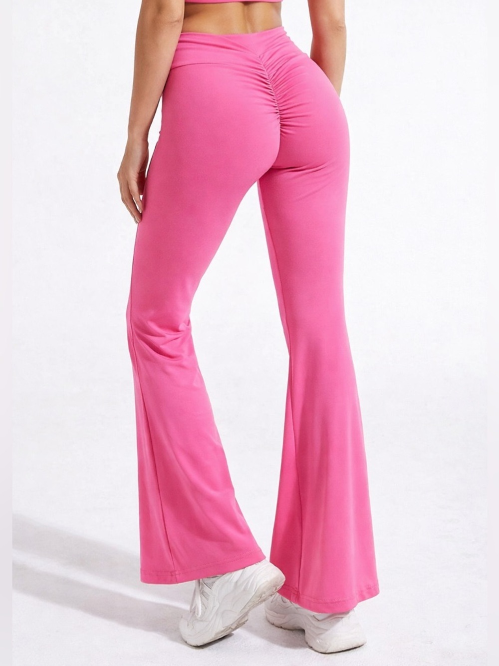 Hot Pink Scrunch Butt Flare Leggings Y2K High Waist Gym Pants M